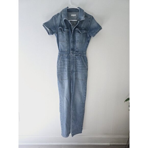Good American Fit For Success Denim Short Sleeves Cargo Cotton Jumpsuit 1 Small - Picture 3 of 13